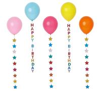 Talking Tables 5 x ballons d'anniversaire avec étoiles colorées 30cm avec ficelle 1m déco suspendue couleurs pastel jaune rose bleu orange ballon de plafond
