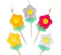 Talking Tables 5 x Bougies d'Anniversaire Marguerite - Decoration Gateau, Fleur, Couleurs Variees, Lot de 5 Bougies Gâteau en Cire, 4 cm
