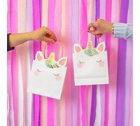 Talking Tables 6 Sacs de Fête Licorne Roses pour Enfants avec Poignées, Oreilles et Corne - Sacs Cadeaux en Papier pour Bonbons et Anniversaires