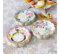 Talking Tables 60 x Assiettes en Papier Jetables Thème Alice au Pays des Merveilles pour Tea Party du Chapelier Fou, Anniversaire, Baby Shower, Fête des Mères, 17 cm