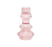 Talking Tables Baby Pink Glass Candlestick Holder | Ribbed 3 Tier Taper Candle Stand for Home Décor, Accessories, Table Decorations, Indoor Or Outdoor Dinner Party, Birthday, Wedding