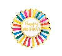 Talking Tables Badge Joyeux Anniversaire avec Feuille d'Or Brillante - Grande Cocarde Arc-en-Ciel pour Enfants ou Adultes, Emballage Recyclable, 12 cm