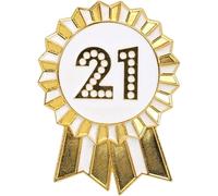 Talking Tables Badge Joyeux Anniversaire Or Blanc Émail Métal Rosette Réutilisable Accessoires pour Filles Adultes Enfants 21e Anniversaire Événement 4.5 cm de Diamètre