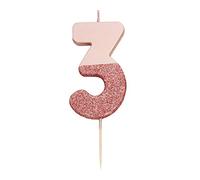 Talking Tables- Bougie numéro 3 à Paillettes en Or Rose | Décoration de gâteau de qualité supérieure | Jolie, Scintillante pour Les Enfants, Adultes, 30e, Anniversaire, Jalon