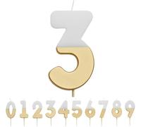 Talking Tables Bougie numéro 3 pour gâteaux, décoration pour gâteau de qualité supérieure, pour enfants, adultes, fête du 30e anniversaire, anniversaire, blanc et Or