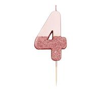 Talking Tables- Bougie numéro 4 à Paillettes en Or Rose | Décoration de gâteau de qualité supérieure | Jolie, Scintillante pour Les Enfants, Adultes, 40e, Anniversaire, Jalon