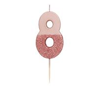 Talking Tables- Bougie numéro 8 à Paillettes en Or Rose | Décoration de gâteau de qualité supérieure Jolie, Scintillante | pour Les Enfants, Adultes, 18e, 80e, Anniversaire, Jalon