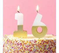 Talking Tables Bougies d'Anniversaire Chiffre 16 Blanc et Or pour Gâteaux Décoration Qualité Premium Un et Six Anniversaire Âge Milestone Hauteur 5,5 cm Emballage Recyclé