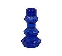 Talking Tables Cobalt Blue Glass Candlestick Holder | Ribbed 3 Tier Taper Candle Stand for Home Décor, Accessories, Table Decorations, Indoor Or Outdoor Dinner Party, Birthday, Wedding