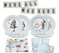 Talking Tables Décorations de fête Alice au pays des merveilles et pour 16, Mad Hatter Tea Anniversaire pour enfants ou adultes, banderole, assiettes, serviettes, tasses, vaisselle douche de bébé