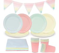 Talking Tables décorations de fête pastel pour 16 invités, assiettes en carton, serviettes jetables, tasses pour anniversaire d'enfant, thé de l'après-midi, fête prénatale, recyclables