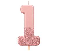 Talking Tables- Gold Glitter Number 1 Candle Or Rose Pailletée Déco Gâteau de Qualité 1 an Scintillante Enfant, Adulte, Ado, Fête de 1er Anniversaire, Rosegold, 8 cm