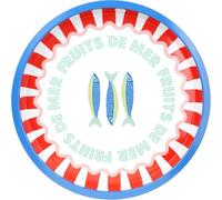 Talking Tables Grand Plateau de Service Rond pour Boissons, collations, Condiments décoratifs et colorés - Motif Poisson - Idéal pour Les Repas d'été, Les barbecues, Les Repas en Plein air - en étain