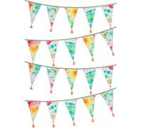 Talking Tables Guirlande en Tissu Arc-en-Ciel Tie Dye avec Pompons - 3m | Fanions Triangulaires 100% Coton, Décoration Fête Hippie Années 60 70