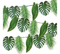 Talking Tables Guirlande Feuilles Palmier Tropicales en Papier Réutilisable 2,6 m - Décoration Fête Jungle Hawaïenne Luau, 12 Feuilles Vertes