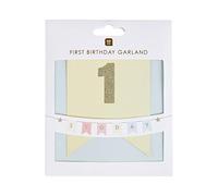 Talking Tables Guirlande Premier Anniversaire 1,5 m - Banderole Fanion Pastel avec Paillettes Dorées, 1 An, Décoration de Fête Unisexe