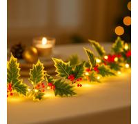 Talking Tables Holly Lights Guirlande lumineuse 2,6 m 10 LED en tissu, rouge, vert, fil argenté, décoration de chambre, Noël, mariage, Saint-Valentin, fête de fiançailles, fête prénuptiale,