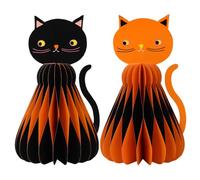 Talking Tables Lot de 2 décorations de table réutilisables en papier écologique en forme de chat pour Halloween, décoration effrayante pour fêtes, orange et noir, 20 cm, sans plastique