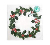 Talking Tables Lot de 20 grandes serviettes de table de Noël - Motif couronne de houx - Décoration de fête parfaite pour votre table de Noël - Compostables et recyclables
