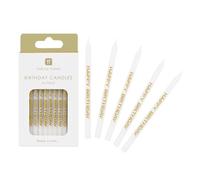 Talking Tables- Lot de 24 Bougies Blanches et dorées pour gâteau d'anniversaire | Décorations de Cupcakes pour fêtes d'enfants | Conçues au Royaume-Uni | sans Plastique, Doré