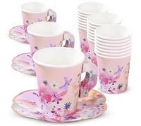 Talking Tables Lot de 24 tasses à thé et soucoupes roses pour fête des mères | Pour anniversaire, fête prénatale, mariage | Pour enterrement de vie de jeune fille