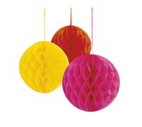 Talking Tables Lot de 3 boules en papier alvéolé orange, jaune et rose | Décorations de fête arc-en-ciel pour fierté, anniversaire, festival, mariage