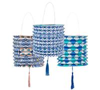 Talking Tables Lot de 3 lanternes marocaines géométriques en Papier pour fête d'anniversaire, Jardin, été, fête prénatale, Bleu
