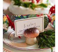 Talking Tables Lot de 4 porte-cartes et cartes de visite avec champignons en bois | Décor d'automne en céramique, paramètres de table de Noël, décorations de fête féerique de la forêt boisée