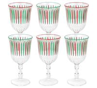 Talking Tables Lot de 6 verres à vin à rayures vertes et rouges pour vin, prosecco, eau, jus, cocktail, Noël, anniversaire, fête, restaurant, restauration, barbecue, 240 ml