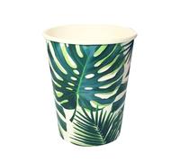Talking Tables Lot de 8 Tasses en Papier Jetables Feuille de Palmier Thème Tropical, Fête d'Anniversaire, Fiesta Hawaïenne Mexicaine, Jardin, BBQ, Sans Plastique, Recyclable 250 ml