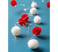 Talking Tables Lumières Pom Pom rouges et blanches | 2m alimenté par batterie | Décorations colorées pour chambre d'enfant, décoration d'intérieur ou Noël