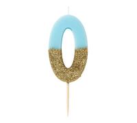 Talking Tables Originales Bougie Chiffre 0 | Topper Gâteau Anniversaire | Paillettes Or et Bleu, BDAY-CANDLE-BLU-0, BLUE