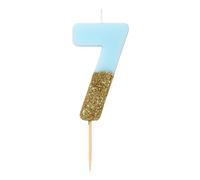 Talking Tables Originales Bougie Chiffre 7 | Topper Gâteau Anniversaire | Paillettes Or et Bleu, BDAY-CANDLE-BLU-7, BLUE