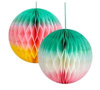 Talking Tables Pastel Paper Honeycomb Decorations - 2 Pack, 25cm | Yellow, Green & Pink Hanging Party Decorations for Easter, Rainbow Birthday, Kids Parties, Wedding, Festival