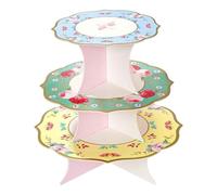 Talking Tables Présentoir à Gâteau 3 Étages Floral Réversible en Carton - Support Cupcake Afternoon Tea Anniversaire Baby Shower - 37,5 cm x 30 cm