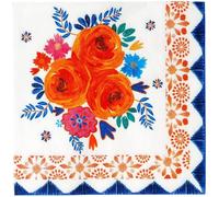 Talking Tables Serviettes en Papier Fleuries Jetables, Décorations Boho, Fête Mexicaine Encanto Anniversaire, Découpage, Jaune - Pack de 20