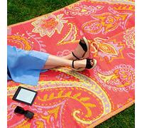 Talking Tables Tapis d'extérieur imperméable tissé Rose et Jaune 180 x 120 cm, Tapis en Plastique léger avec Motif Cachemire, pour Jardin, Patio, terrasse, Salle de Bain, Pique-Nique Boho-Rug-Pais