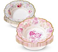 Talking Tables Truly Scrumptious Bols en Carton à Motif Floral Vintage pour Goûter Festif, Mariage et Fête d'Anniversaire, 2 Modèles, Rose et Bleu (Paquet de 12)