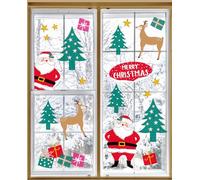 Talking Tables UK Lot de 6 autocollants de Noël réutilisables pour fenêtre (sans colle) Décorations de fête de Noël adaptées aux enfants avec Père Noël, Rudolph, flocons de neige, arbres