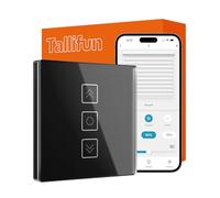 Tallifun Interrupteur Volet Roulant Connecté avec Fonction Pourcentage, Interrupteur Mural Commande Vocale Programmation pour Rideaux Compatible Alexa/Google Home/Smartlife (Noir, 1)