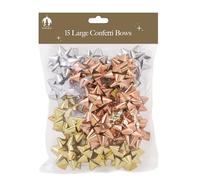 Tallon Lot de 15 grands nœuds à confettis de Noël - Autocollants métallisés or, argent et cuivre - Nœuds décoratifs pour emballage cadeau de Noël pour sacs, boîtes et paniers