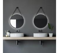 Talos Black Light Miroir Rond, Noir Mat, Diamètre 50 cm
