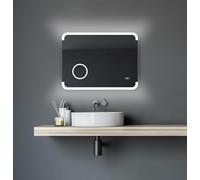 Talos Miroir de Salle de Bain LED Harmony - 80 x 60 cm - éclairage d'ambiance rétroéclairé - Miroir cosmétique éclairé avec grossissement 3X - Horloge numérique - Cadre en Aluminium de Haute qualité
