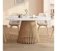 IDMarket - Table à Manger Extensible Ronde Carmen 4-8 Personnes Pied Bois en Lattes et Plateau marbre Blanc Alaska 110-150 cm