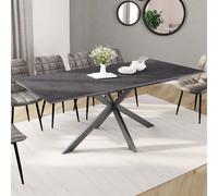 Table à manger extensible rectangle jaspe 6-10 personnes plateau effet béton pied araignée gris anthracite 160-200cm