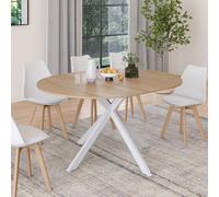 IDMarket Table à manger extensible ronde Alix 4-8 personnes pied araignée bois et blanc 110-150 cm