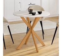 IDMarket Table à manger ronde fixe ALIX – Plateau MDF blanc, pieds métal effet bois – 4 personnes 80 cm