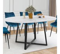 IDMARKET Table à manger extensible ronde SELMA 4-8 personnes noir et plateau marbre blanc ALASKA 110-150 cm
