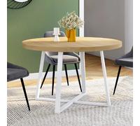 IDMarket - Table à Manger Fixe Ronde Selma 4-6 Personnes Bois et Blanc 110 cm