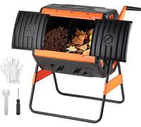 Tambour à compost - Composteur rotatif - 200 L - Double chambre - Deux portes coulissantes - Système d'aération - Conteneur en PP et cadre en acier au carbone - Pour usage extérieur